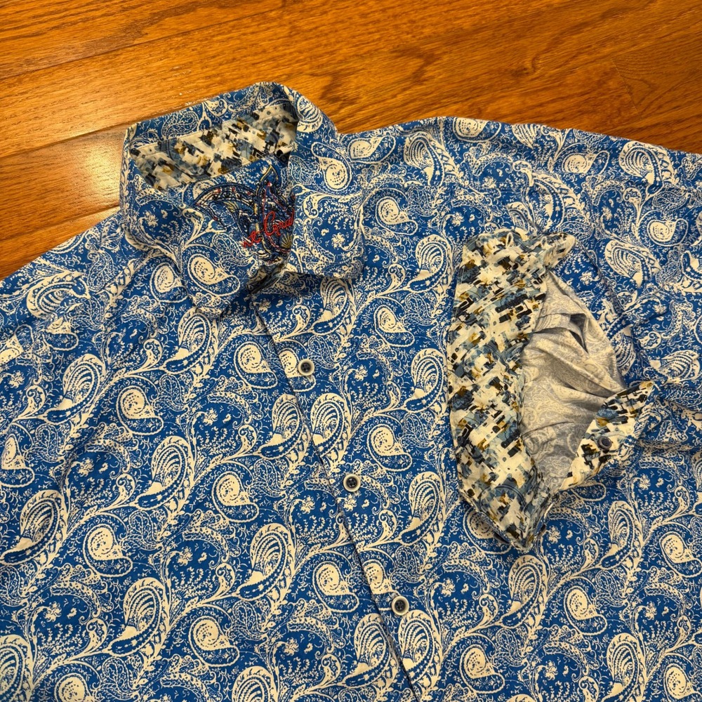 Robert Graham Paisley Button Down Shirt Mens Medium Vibrant Blue Flip Cuffs